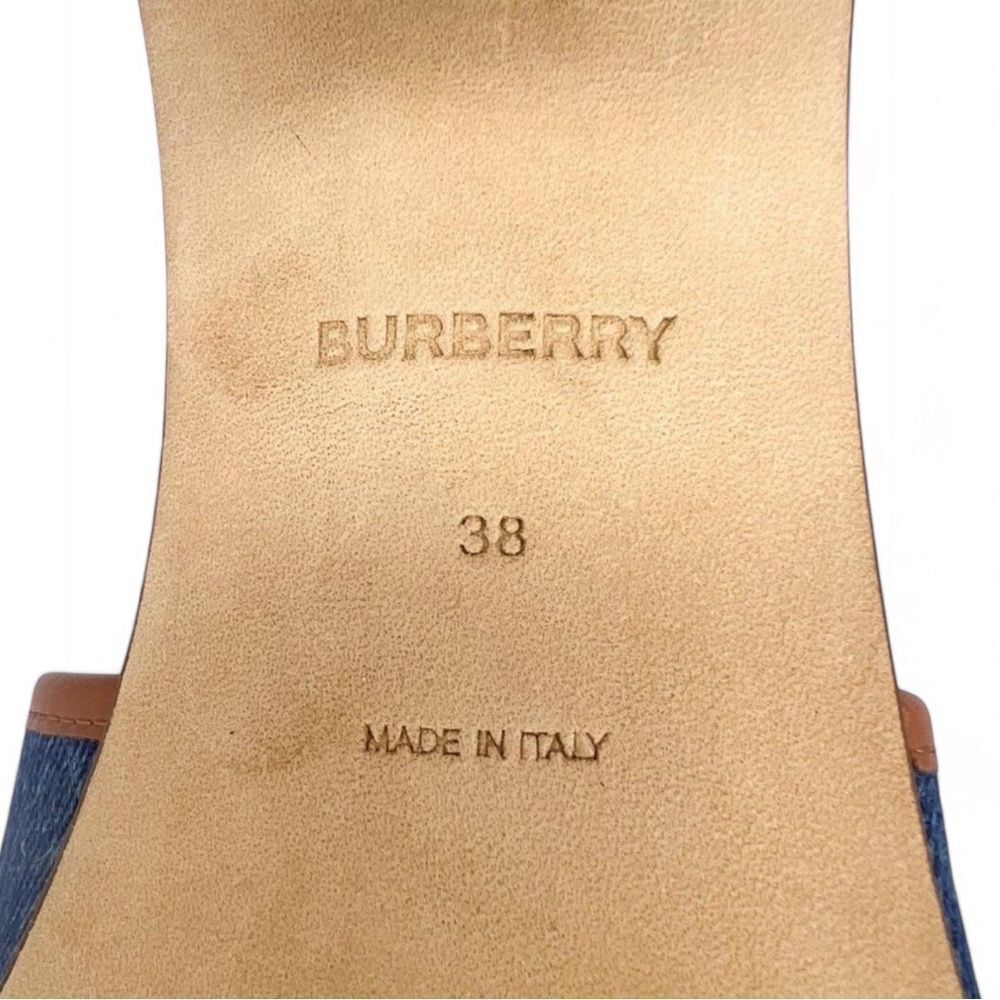 NWT BURBERRY Wilma Logo Blue & Brown Broad Strap Square Open Toe Mules S… - Picture 12 of 12